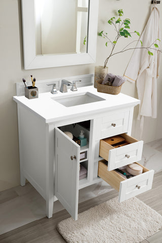 36 Inch Palisades Freestanding Vanity in Bright White / White Zeus Top