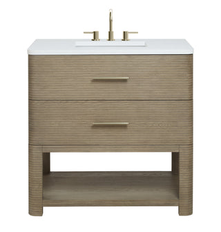 36 Inch Lucian Freestanding Vanity in Pebble Oak / White Zeus Top