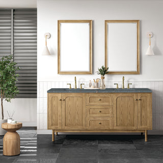 72 Inch Laurent Dual Mount Vanity in Light Natural Oak / Parisien Bleu Top
