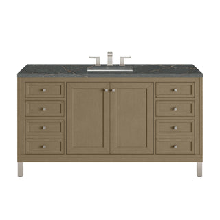 60 Inch Chicago Freestanding Vanity in Walnut Whisper / Parisien Bleu Top