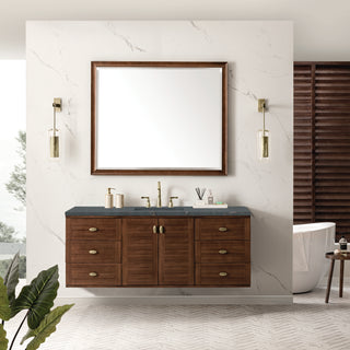 60 Inch Amberly Dual Mount Vanity in Mid-Century Walnut / Parisien Bleu Top