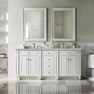 72 Inch Bristol Freestanding Vanity in Bright White / Victorian Silver Top