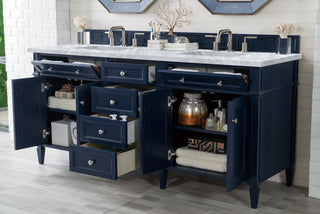 72 Inch Brittany Freestanding Vanity in Victory Blue / Carrara White Top