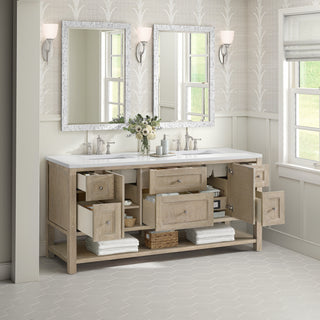 72 Inch Breckenridge Freestanding Vanity in Whitewashed Oak / White Zeus Top