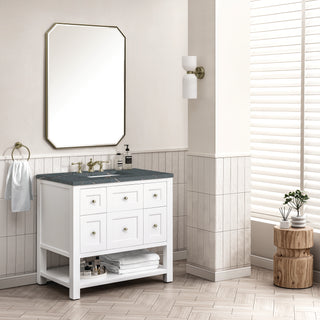 36 Inch Breckenridge Freestanding Vanity in Bright White / Parisien Bleu Top