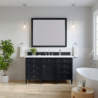 60 Inch Brittany Freestanding Vanity in Black Onyx / White Zeus Top
