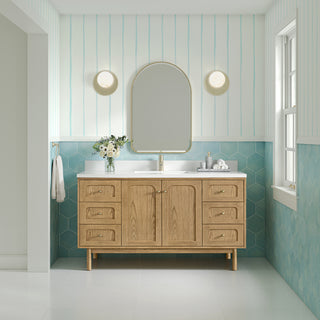 60 Inch Laurent Dual Mount Vanity in Light Natural Oak / White Zeus Top