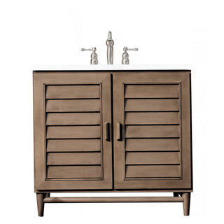 36 Inch Portland Freestanding Vanity in Whitewashed Walnut / White Zeus Top