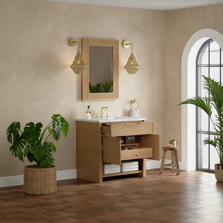 36 Inch Solene Freestanding Vanity in Seaside Oak / Carrara White Top