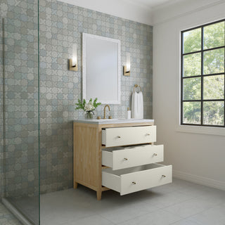 36 Inch Celeste Freestanding Vanity in Sunwashed Oak with Embossed Shagreen Drawer Fronts / Arctic Fall Top