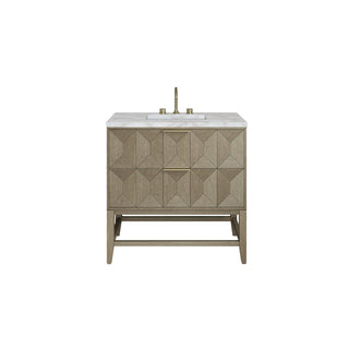 36 Inch Emmeline Freestanding Vanity in Pebble Oak / Victorian Silver Top