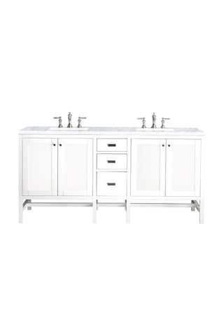 72 Inch Addison Freestanding Vanity in Glossy White / Carrara White Top