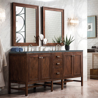 72 Inch Addison Freestanding Vanity in Mid-Century Acacia / Parisien Bleu Top