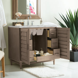 36 Inch Portland Freestanding Vanity in Whitewashed Walnut / Victorian Silver Top