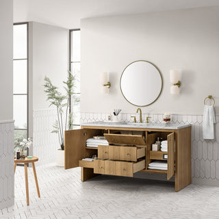 60 Inch Hudson Freestanding Vanity in Light Natural Oak / Eternal Jasmine Pearl Top