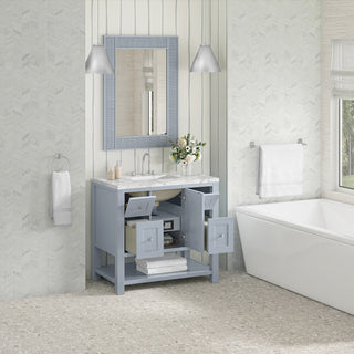 36 Inch Breckenridge Freestanding Vanity in Serenity Blue / Carrara White Top