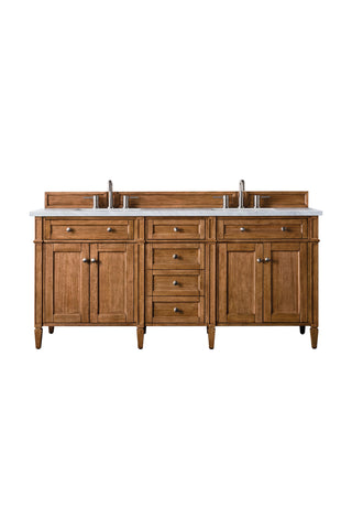 72 Inch Brittany Freestanding Vanity in Saddle Brown / Eternal Jasmine Pearl Top
