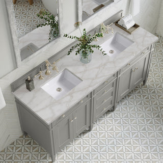 72 Inch Brittany Freestanding Vanity in Urban Gray / Victorian Silver Top