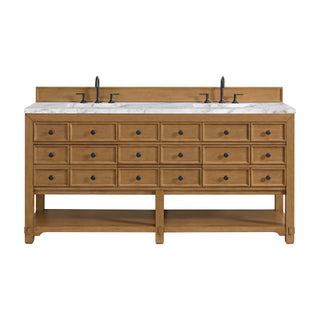 72 Inch Malibu Freestanding Vanity in Amber Birch / Carrara White Top