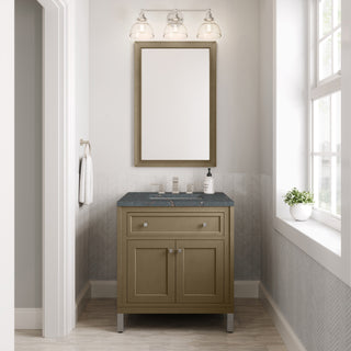 30 Inch Chicago Freestanding Vanity in Walnut Whisper / Parisien Bleu Top