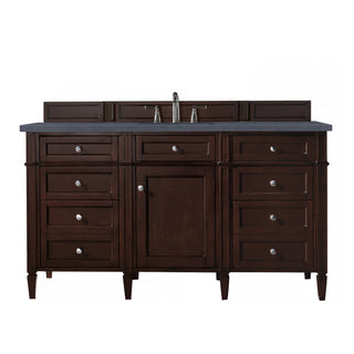 60 Inch Brittany Freestanding Vanity in Burnished Mahogany / Charcoal Soapstone Top