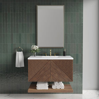 36 Inch Marcello Floating Vanity in Chestnut / White Zeus Top