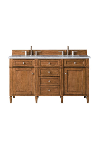 60 Inch Brittany Freestanding Vanity in Saddle Brown / Carrara White Top