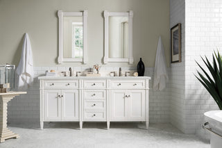 72 Inch Brittany Freestanding Vanity in Bright White / Eternal Jasmine Pearl Top