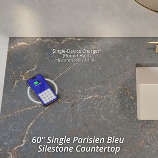 60 Inch Bristol Freestanding Vanity in Saddle Brown / Parisien Bleu Top