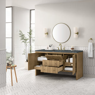 60 Inch Hudson Freestanding Vanity in Light Natural Oak / Parisien Bleu Top
