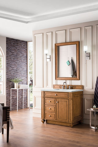 36 Inch Bristol Freestanding Vanity in Saddle Brown / Ethereal Noctis Top