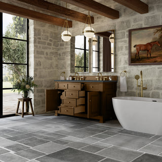 60 Inch Brookfield Freestanding Vanity in Honey Oak / Charcoal Soapstone Top