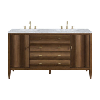 60 Inch Myrrin Freestanding Vanity in Mid-Century Walnut / Carrara White Top
