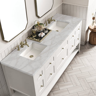 72 Inch Breckenridge Freestanding Vanity in Bright White / Victorian Silver Top