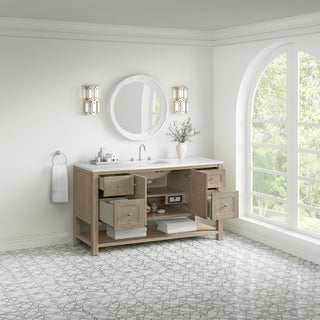 60 Inch Breckenridge Freestanding Vanity in Whitewashed Oak / Arctic Fall Top