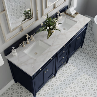 72 Inch Brittany Freestanding Vanity in Victory Blue / Victorian Silver Top