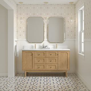 60 Inch Laurent Dual Mount Vanity in Light Natural Oak / White Zeus Top