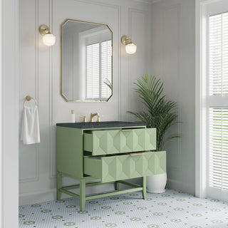 36 Inch Emmeline Freestanding Vanity in Pistachio / Charcoal Soapstone Top