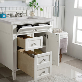 30 Inch Brittany Freestanding Vanity in Bright White / Victorian Silver Top