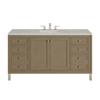 60 Inch Chicago Freestanding Vanity in Walnut Whisper / Victorian Silver Top