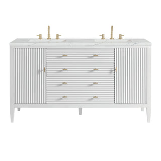60 Inch Myrrin Freestanding Vanity in Bright White / Ethereal Noctis Top