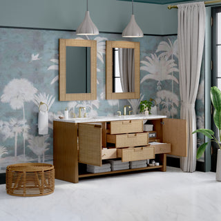 72 Inch Solene Freestanding Vanity in Seaside Oak / Carrara White Top