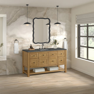 60 Inch Breckenridge Freestanding Vanity in Light Natural Oak / Parisien Bleu Top