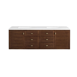 72 Inch Amberly Dual Mount Vanity in Mid-Century Walnut / White Zeus Top