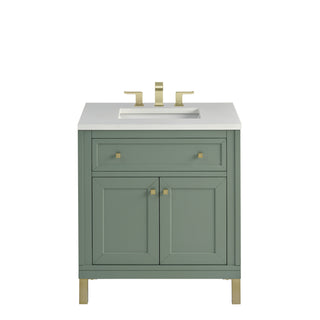 30 Inch Chicago Freestanding Vanity in Smokey Celadon / White Zeus Top