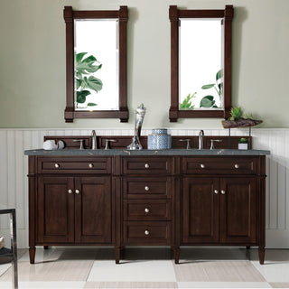 72 Inch Brittany Freestanding Vanity in Burnished Mahogany / Parisien Bleu Top