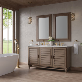 60 Inch Portland Freestanding Vanity in Whitewashed Walnut / Victorian Silver Top