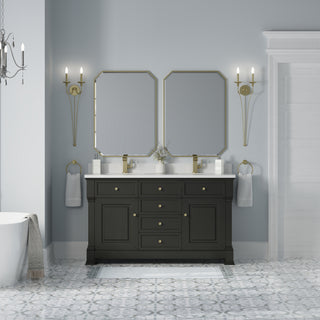 60 Inch Brookfield Freestanding Vanity in Black Onyx / White Zeus Top