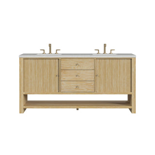 72 Inch Marigot Freestanding Vanity in Sunwashed Oak / Eternal Jasmine Pearl Top