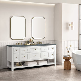 72 Inch Breckenridge Freestanding Vanity in Bright White / Parisien Bleu Top